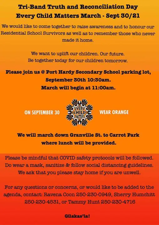 A poster describing the march for Truth and Reconciliation Day