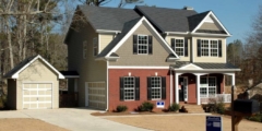 White grey and red wooden house for sale