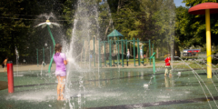 Kids play in a splash park