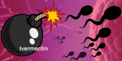 A cartoon bomb chases cartoon sperm.