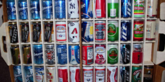 Stacks of empty beer cans from Canadian brewers.