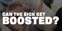 A closeup of a medical professional with a syringe delivering a vaccine shot into someone's arm.