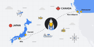 A sketched map of the undersea cable that will connect Vancouver Island to Japan.