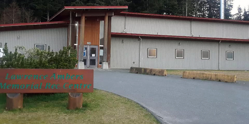 The front entrance to the Lawrence Ambers Memorial Rec Centre in Sointula.