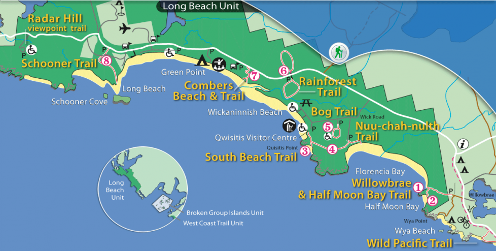 A map of Long Beach in Pacific Rim National Park.