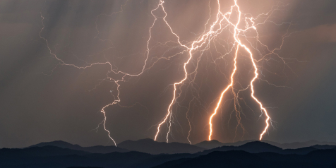 A lightning storm over Port McNeill at night.