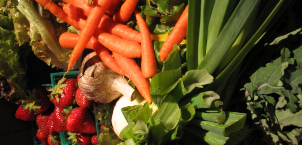 A picture full of fresh, colourful fruits and vegetables.