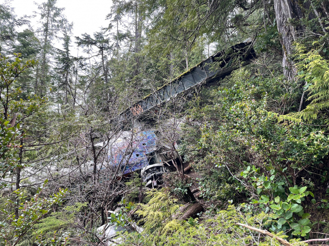 The Canso bomber from the side trail that approaches the crash site.